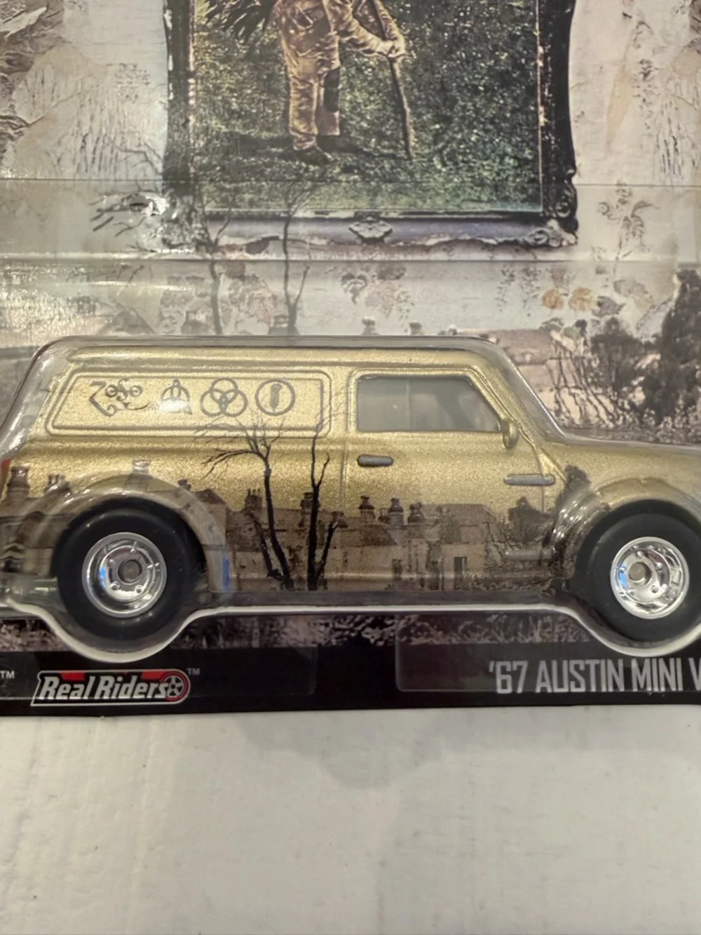 Led Zeppelin Hot Wheels '67 Austin Mini Van Toy Car -Metallic Gold with Graphics